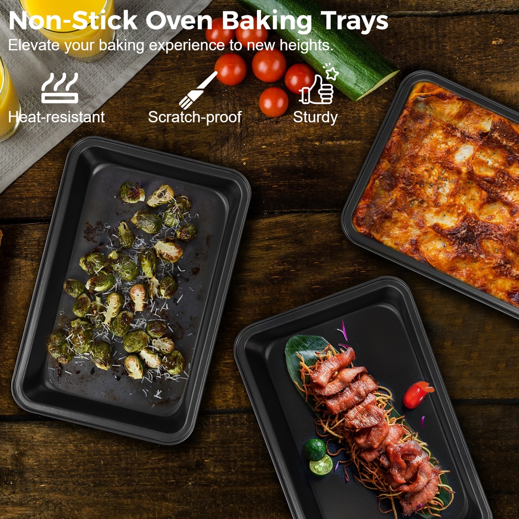 Kitchen Baking Tray Set - 3-Sized 3Pcs/Set Non-Stick Oven Baking Trays