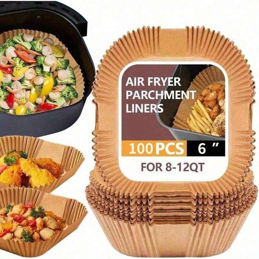 Kitchen Baking Trays - 100pcs, Square Disposable Air Fryer Liners