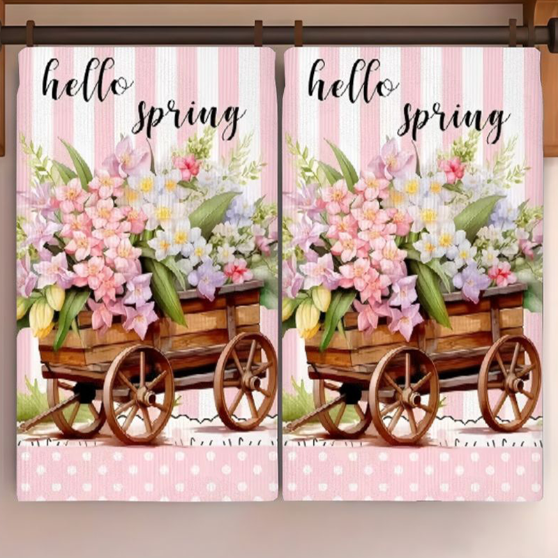 Kitchen Baking Cart - 2Pcs, Spring Flower Cart Kitchen Towels,