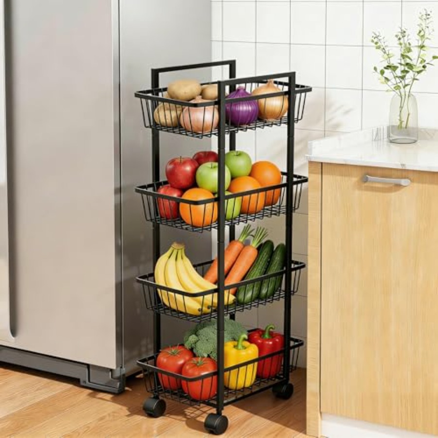 Rolling Fruit Vegetable Basket - Kitchen Baking Cart บทวิจารณ์และราคา