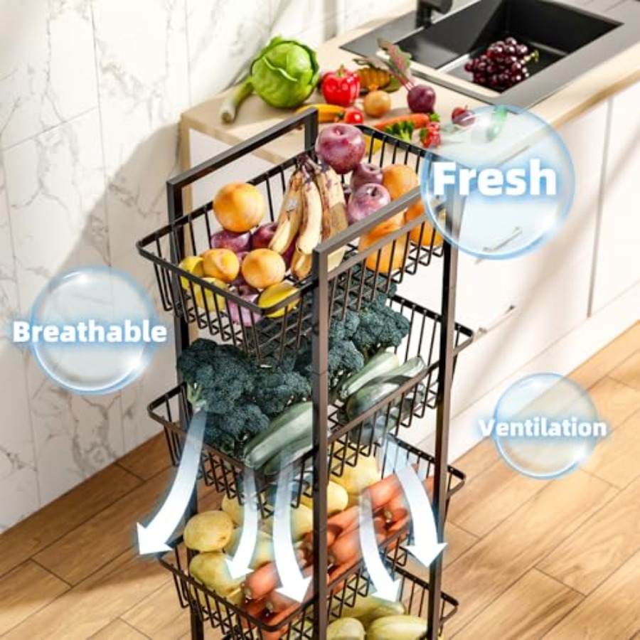 Rolling Fruit Vegetable Basket - Kitchen Baking Cart บทวิจารณ์และราคา