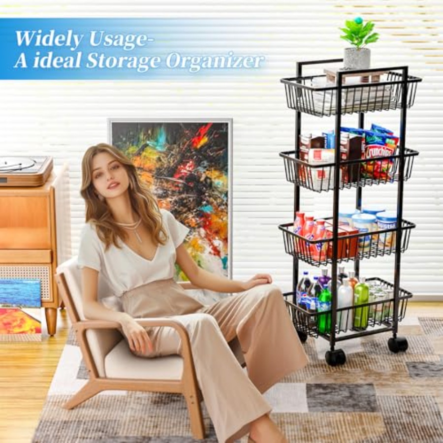 Rolling Fruit Vegetable Basket - Kitchen Baking Cart บทวิจารณ์และราคา
