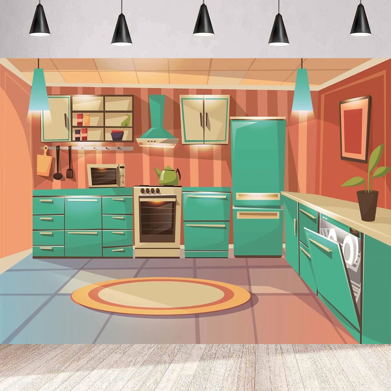 Photography Backdrop Cartoon K - Kitchen Baking Cupboard บทวิจารณ์และราคา