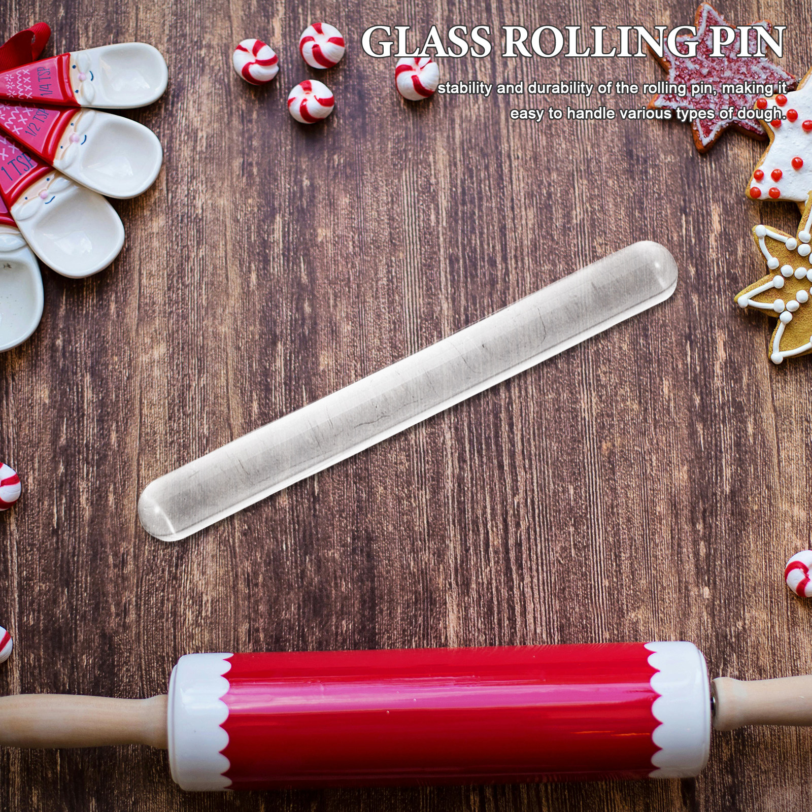 Clear Solid Glass Rolling Pin  - Kitchen Roller Baking บทวิจารณ์และราคา