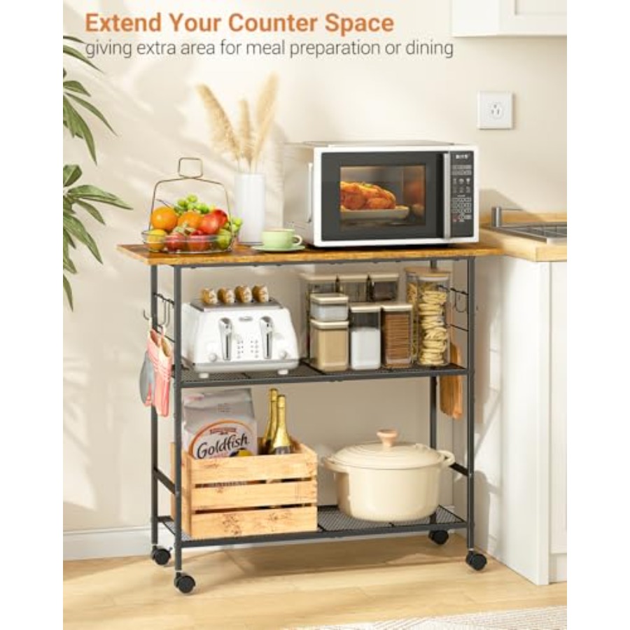 Kitchen Island with 3 Shelves, - Kitchen Baking Cart บทวิจารณ์และราคา