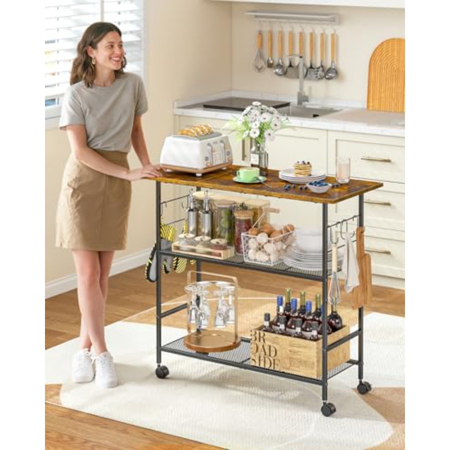 Kitchen Island with 3 Shelves, - Kitchen Baking Cart บทวิจารณ์และราคา