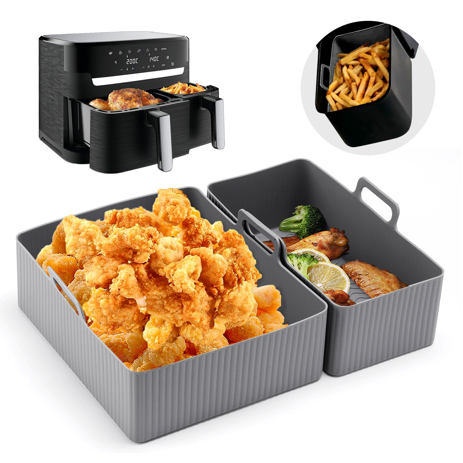 2pcs Set Silicone Air Fryer Ma - Kitchen Baking Tray Set บทวิจารณ์และราคา